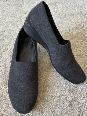 ECCO Grey Leather Felicia Stretch Slip-on Wedge Loafers Comfort Career Office